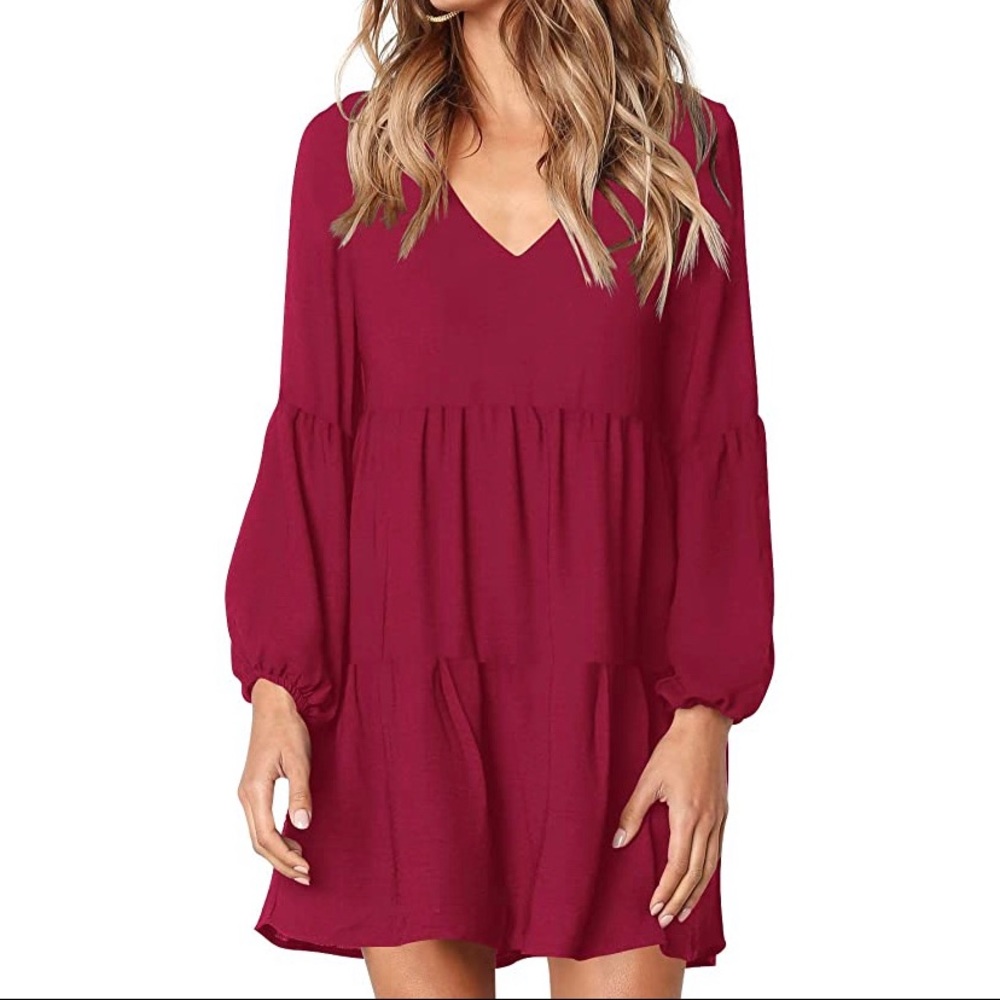 Burgundy Loose Flowy Shift Dress